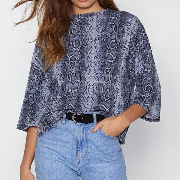 

Casual Round Neck Snake Print Seven-point Sleeves Chiffon Shirt Size L, White