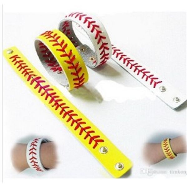 

factoryn0sileather sport baseball bracelet ,yellow softball bracelet- actual with red seams stitching