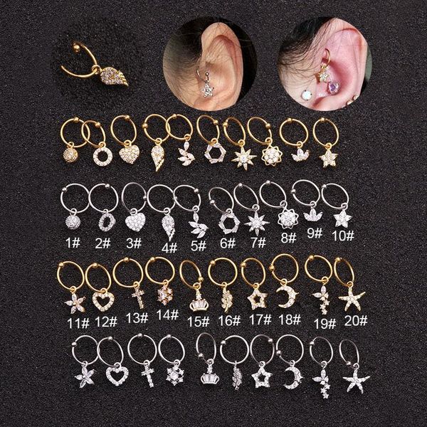 

hoop & huggie 1 pcs cute small mix shape circle cross heart moon pendants ear cuff piercing earrings for women silver color crown cz hoops, Golden;silver