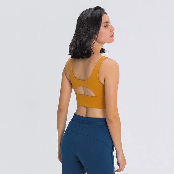 

gym clothessports bra lu yoga gym clothes women underwear running pullup round neck lu bra hollowout back hem widened bodyshap, Gray