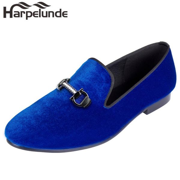 

harpelunde men casual shoes blue velvet buckle loafers, Black