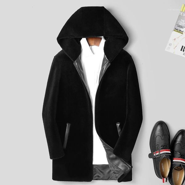 

men's real fur coat wool mens jackets and coats hooded winter male jacket plus size clothing casual 2020 ropa hombre pph24811, Black