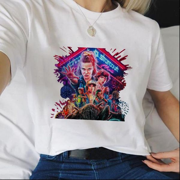 

stranger things 3 women t shirt funny femme eleven tshirt fashion ulzzang short sleeve movie female harajuku t shirt, White