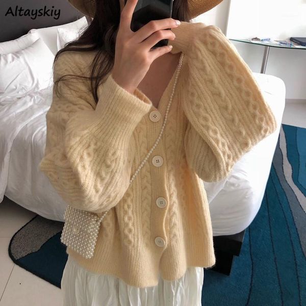 

cardigan women twisted korean style v-neck solid simple lady all-match daily warm basic sweater knitted outwear female1, White