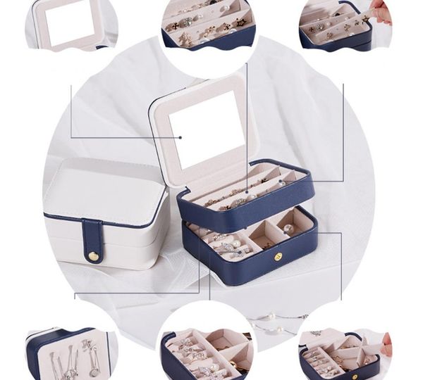 

travel jewelry box necklace organizer earring ring jade pendant bracelet holder pu leather velvet jewelry storage55, Black;white