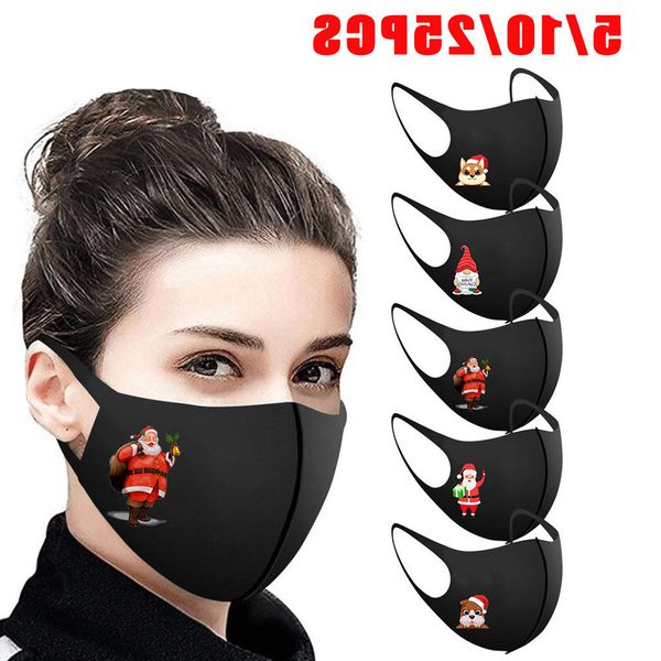 

face 5/10/25pcs christmas new facial washable mask fabric reusable santa earloop mouth caps mascarilla navidad