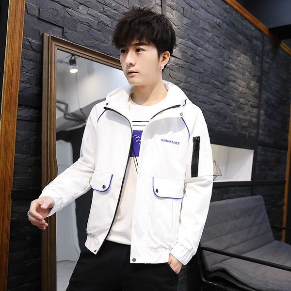 

2019 spring new men's korean casual tooling young students hooded jacket, Black;brown