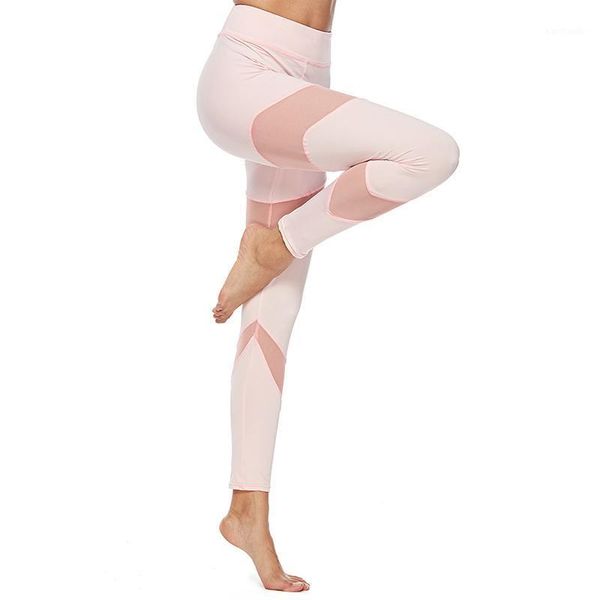 

yoga outfits women casual pants gothic insert mesh design sport fitness pink sportswear yoga1, White;red