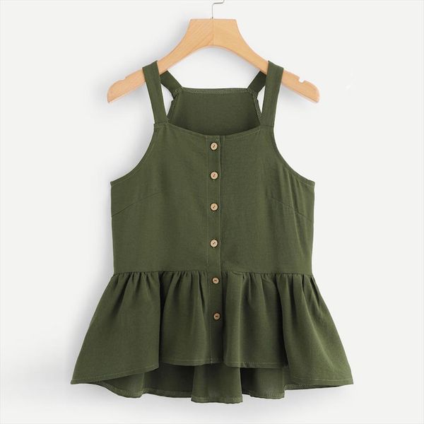 

женщины vest кнопка сборки sling хем летние танки tops вскользь бретели рукавов рубашки топ обрезается стрит feminino, White