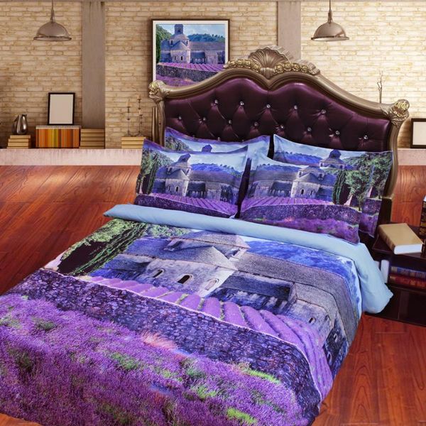

jf-032 king size 4pcs 3d purple lavender fields and abbey of senanque in france hd print bedding set