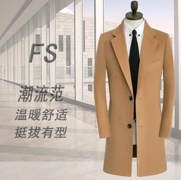 

khaki casual woolen coat men trench coats long sleeves overcoat mens cashmere coat suits clothes s-9xl inverno erkek england 9161, Black