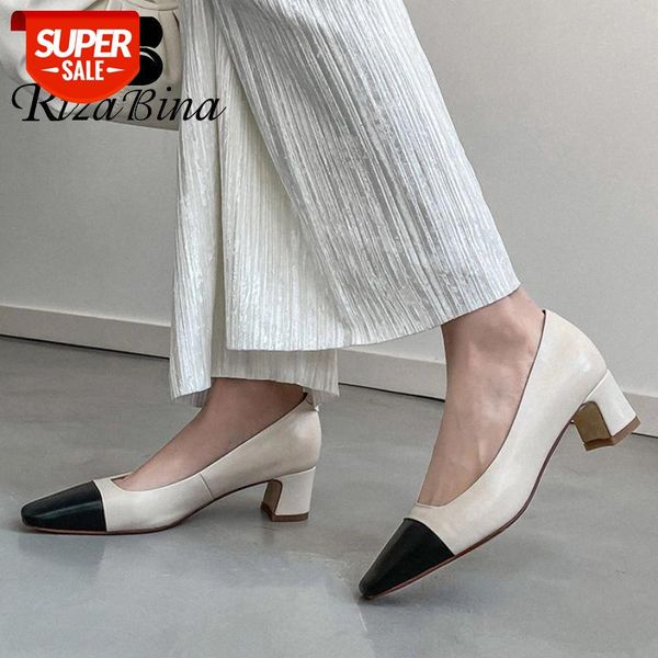 

rizabina new women pumps genuine leather mix color high heel shoes women party office ladies footwear size 34-39 #c07u