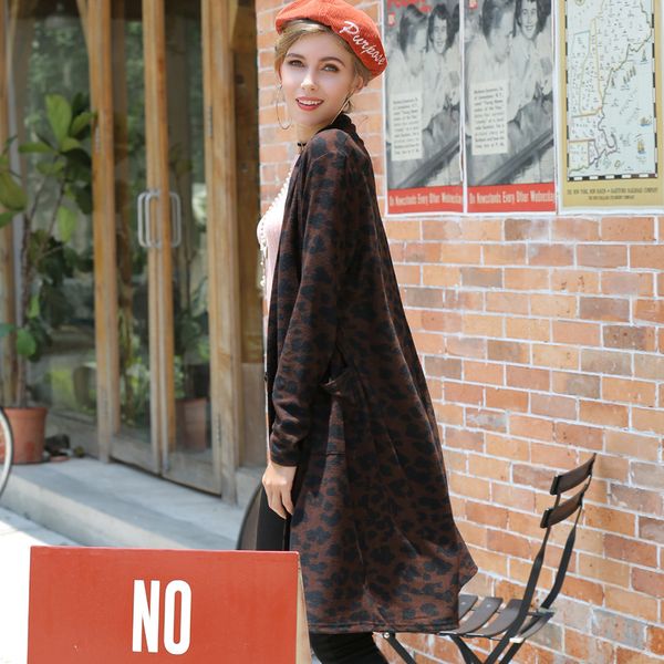 

осень / зима 2020 новых европейских и американских женщин sexy leopard печати тонкие женские пальто длинный вязаный кардиган, White;black