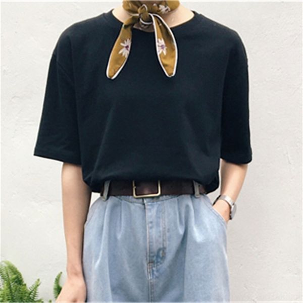 

r9jwt summer new solid color five point short sleeve t-shirt women's korean ins t-shirt coat version popular simple loose versatile rou, White