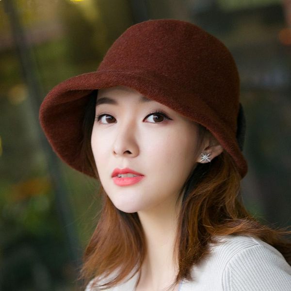 

wide brim hats h7699 women wool bucket cap autumn winter warm outdoor fisherman hat lady korean fashion bowknot simple fisher, Blue;gray
