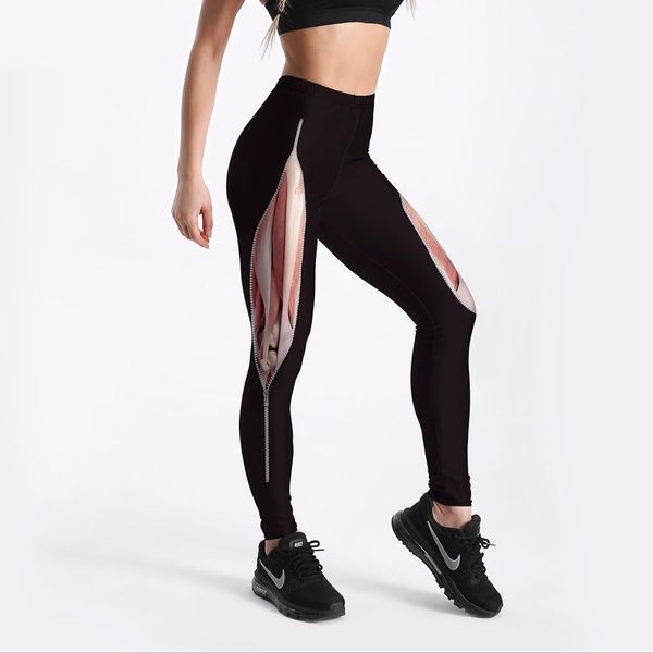 

unique design women's leggings tearing muscles with zipper printed legging black fit casual new bottom drop shipping
