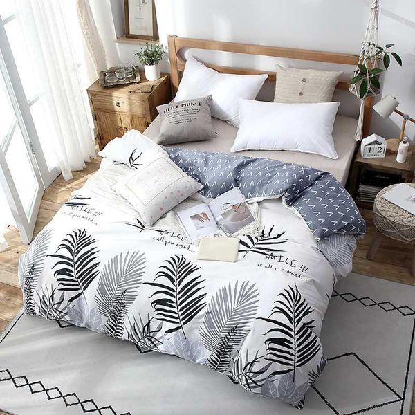 

ins style grey leaves pattern 1pc 100% cotton duvet cover case with zipper (no quilt) single full queen king double size1