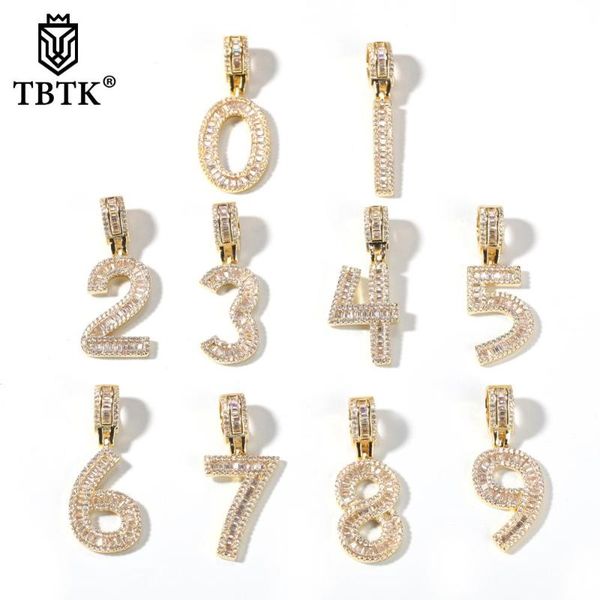 

chains tbtk hiphop baguette 1-9 cooper numbers iced out cubic zircon pendant charm necklace jewelry wholesale, Silver