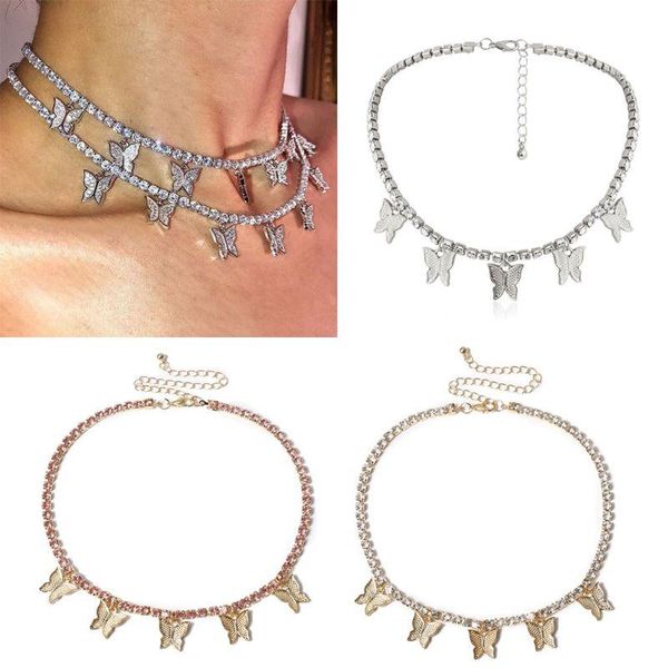 

1pc flying butterfly pendant necklace women shiny crystal butterfly choker fully statement necklace fashion jewelry, Silver