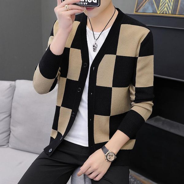 

nuevo crdigan informal para hombre, suter de manga larga, a la moda ropa de punto retales, suteres,ropa marca masculina, White;black