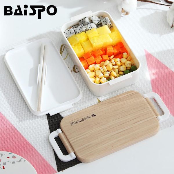 

baispo 2 colors food grade pp material portable lunch box with wooden lid fruit lunch container storage food outdoor camping bbydzb