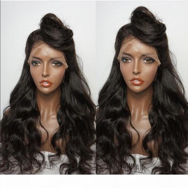 

8a glueless lace front human hair wigs for black women body wave brazilian full lace wigs with baby hair wavy lace front wig, Black;brown