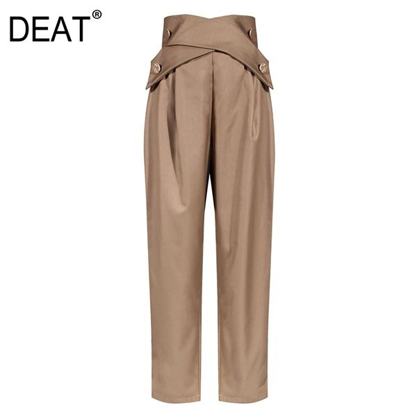 

deat 2020 new autumn kahki color high waist belts metal buttons full length fashion women straight pants trousers 1w906 q1103, Black;white