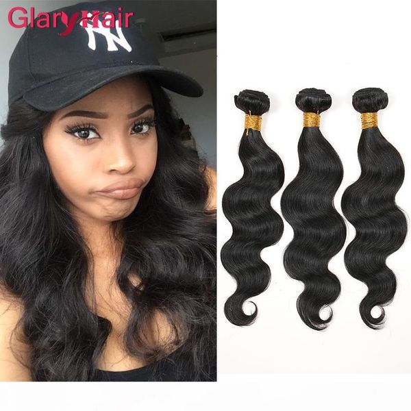 

glary brazilian virgin hair body wave 4 bundles unprocessed human hair weaves brazilian hair weave bundles brazilian body wave, Black