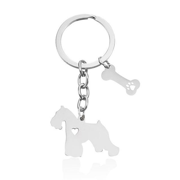 

keychains schnauzer trendy style stainless steel heart key chains dog bones keyrings jewellery, Silver