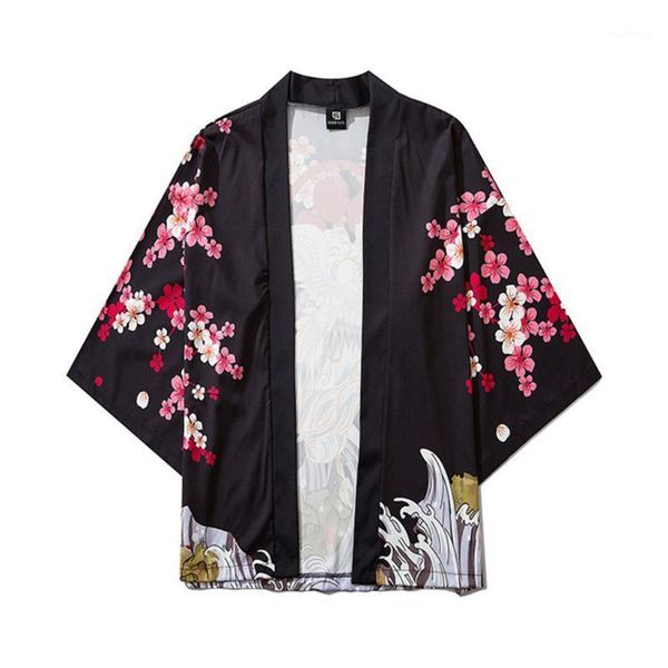 

men's casual shirts summer japanese kimono traditional couple kimonos harajuku five point sleeves mens and womens blouse1, White;black
