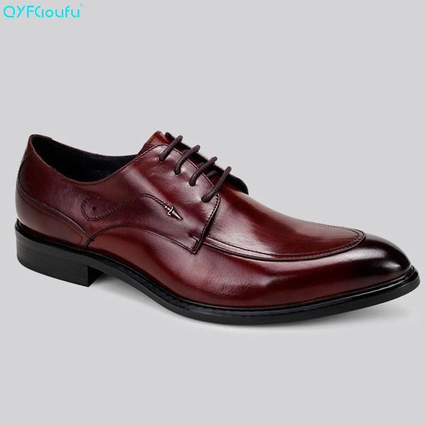 

qyfcioufu fashion handmade mens shoes luxury business dress shoes genuine leather quality cow leather lace up formal, Black