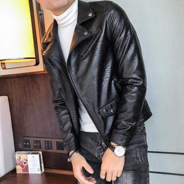 

men's fur & faux tang 2021 leather jackets mens black jaqueta de couro deri ceket slim fit motorcycle korea fashion