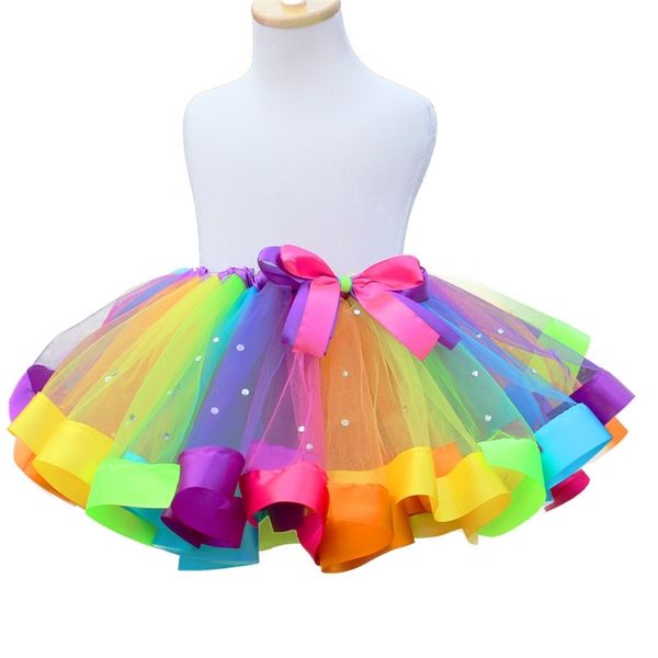 

baby girl skirt kids rainbow tutu skirts princess mini pettiskirt children ball gown party wedding dance bow mesh dancewear y200704