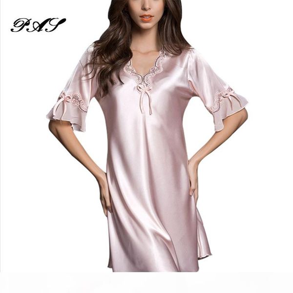 

nightgown pijama silk night dress lace plus size short sleeve pyjamas women nightwear sleepwear nuisette femme, Black;red