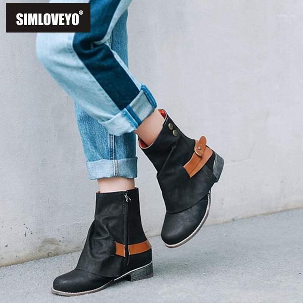 

boots simloveyo arrival winter ankle pu women shoes zipper thick heel soft zapatos mujer b9921, Black