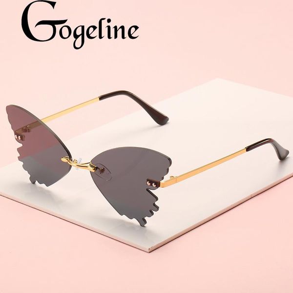 

sunglasses 2021 butterfly rimless men women fashion mirror uv400 shades vintage metal gradient eyewear oculos masculino okulary, White;black