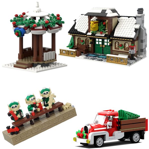 

winter village christmas scene series lepining holiday city train reindeer friends building blocks santa claus toys gift