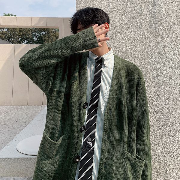 

men cardigan sweater 2020 autumn winter single-breasted slim solid color knitted long-sleeved buttons casual fashion men c1222, Black