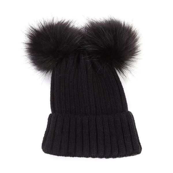 

children winter kids baby knit beanie with two double pom pom beanie for cute boys girl 1-3years sqcpjz pingtoy, Black;white