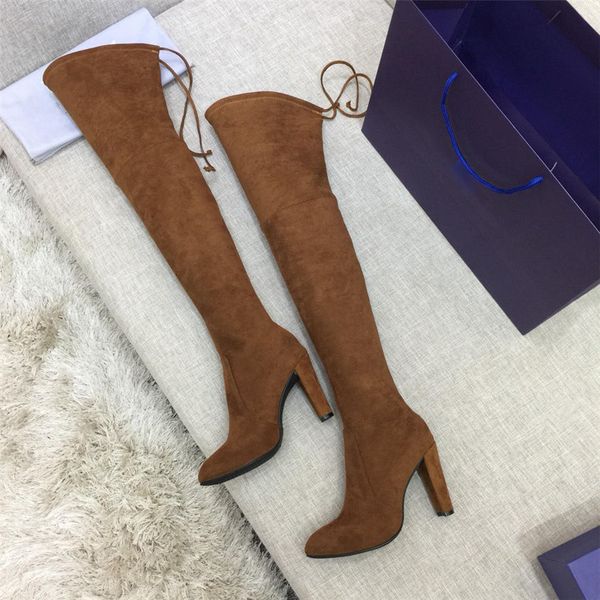 

classic womens over the knee boots brown suede winter women over the knee high boots, Black