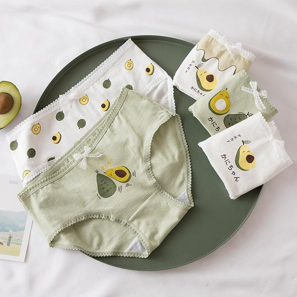 

women panties fresh avocado patterns underwear women cotton panties briefs mid-rise underwear set lingerie, Black;pink