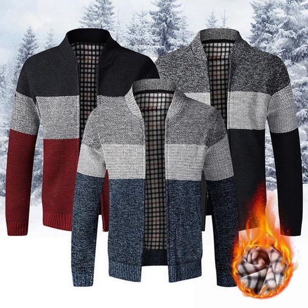 

men's sweaters men's sweater coat thick fleece patchwork wool cardigan jackets winter warm knitted coats male casual knitwear1, White;black