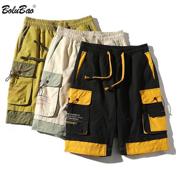 

bolubao summer men cargo brand men's harajuku trend wild multi-pocket knee length drawstring casual shorts male q1107, White;black
