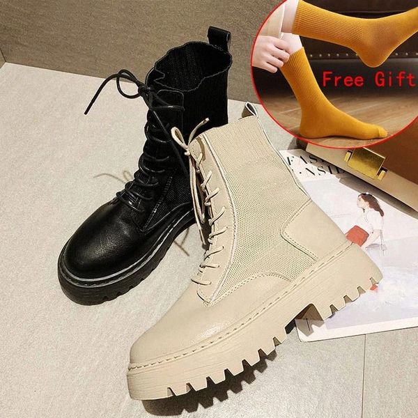 

women autumn winter brand ankle boots woman lace up shoes motorcycle platform boots ladies casual leather fashion footwear new #9v5l, Black
