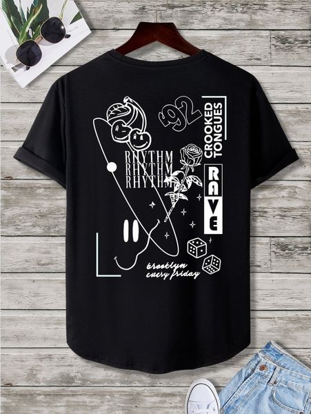 

men rose & cherry print tee 82fh#, White;black