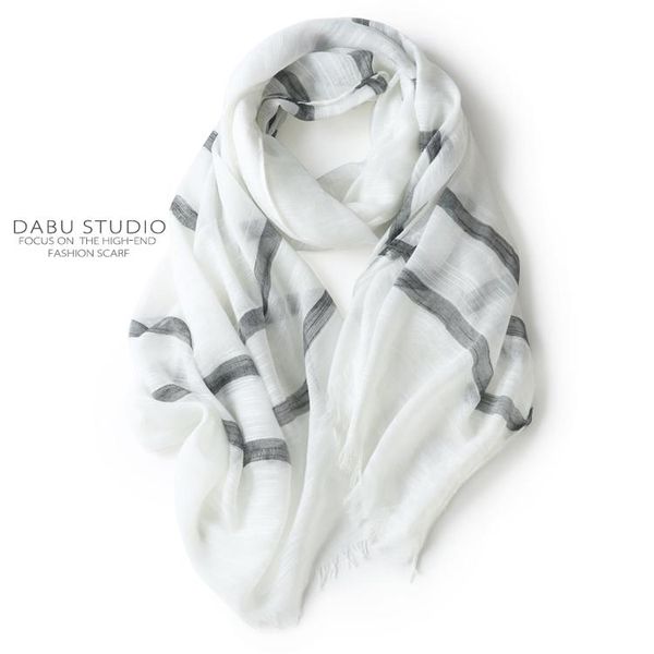 

hats, scarves & gloves sets gray white pure plain color cool wind flax cotton linen for men and women in summer literary stripe, Blue;gray