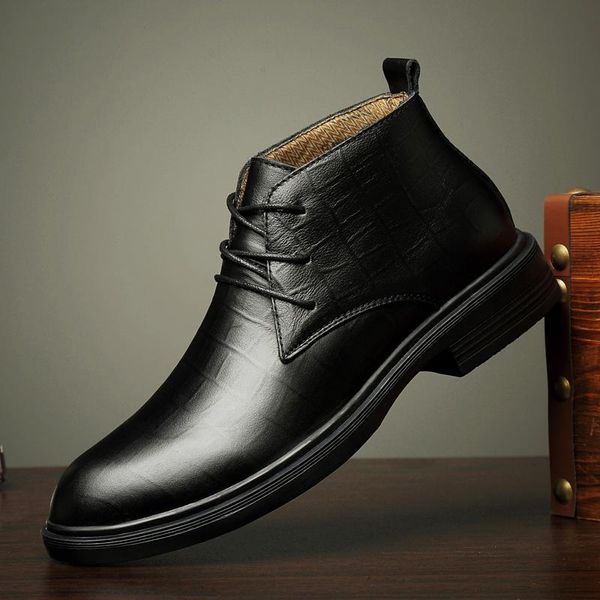 

men boots punk motocycle boots for winter lace up fashion plush warm winter snow mens footwear men martin o4, Black