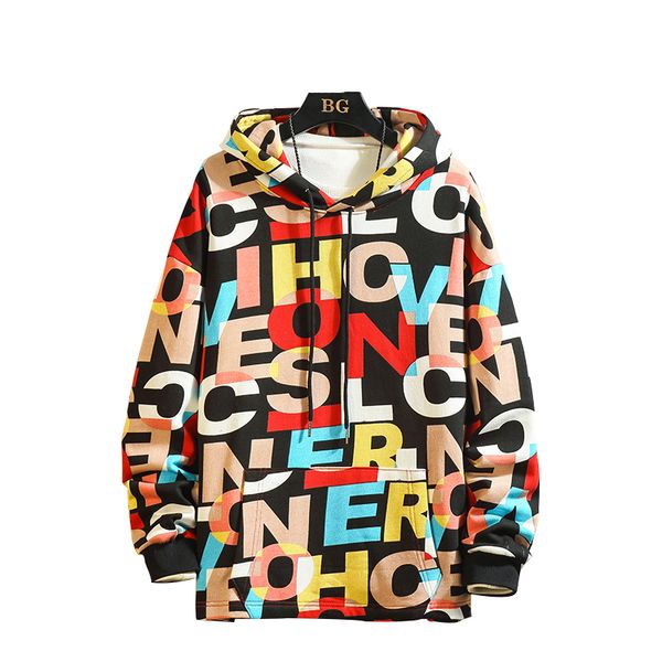 

letter print hoodies men's fashion hoodies autumn winter male casual sweatshirts pullover sweatshirt, Black