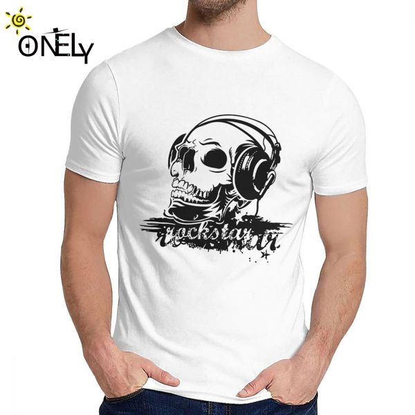 

sport for man t shirt vintage skull headphones and music comfortable streetwear classic round neck harajuku streetwear short sleeve