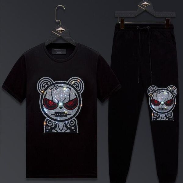 

comfortable design tracksuit man short sleeve shirts and shorts new rhinestones, Gray